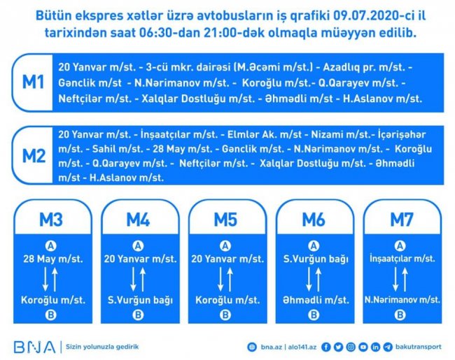 Ekspres xətlərin yeni iş qrafiki açıqlanıb